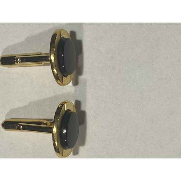 Vintage faux black onyx and gold cufflinks - Picture 3 of 7